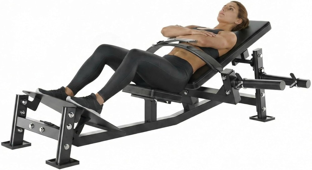 Hip Thrust Machine 630LB Adjust Footboard Triple-Lock Strap Glute Bridge Builder