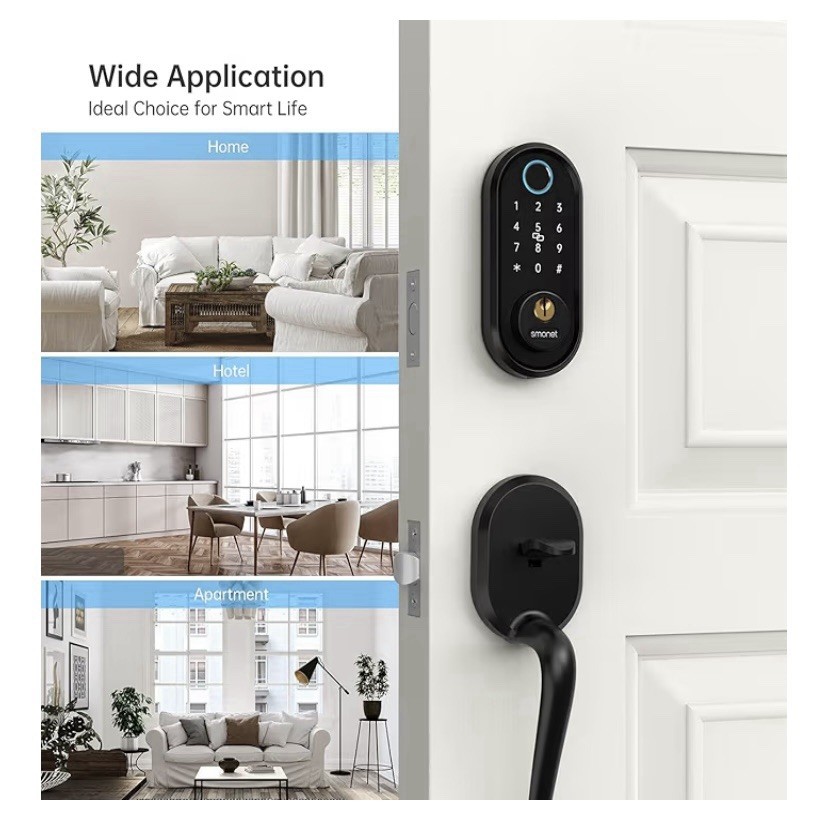 SMONET Smart Front Door Lock Handle Set Fingerprint Keyless Entry Digital Keypad