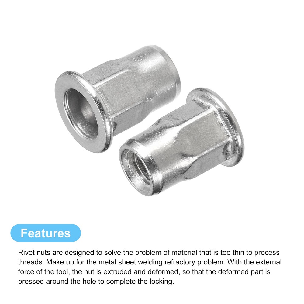 M4 Half Hex Body Rivet Nut, 60pcs 304 Stainless Steel Threaded Insert Nuts