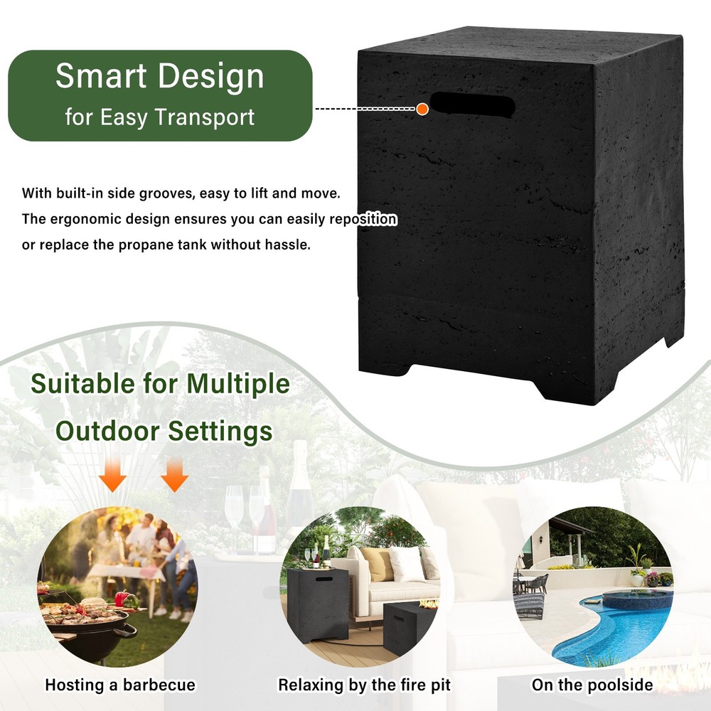 24'' Propane Fire Pit Set 40000 BTU Black Square Outdoor Fire Pit Table