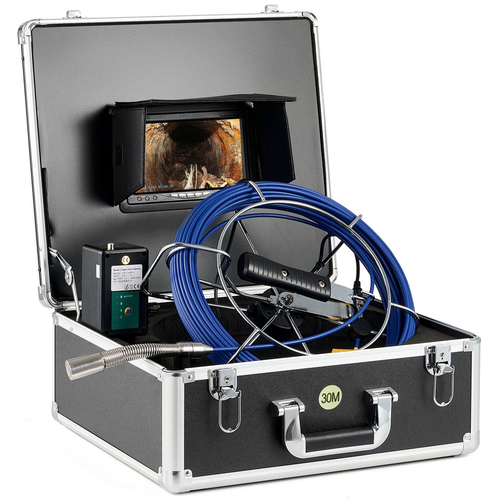 7 Inch Self-Leveling Sewer Camera 30m/98ft Pipe Inspection Camera 12 LED Lights