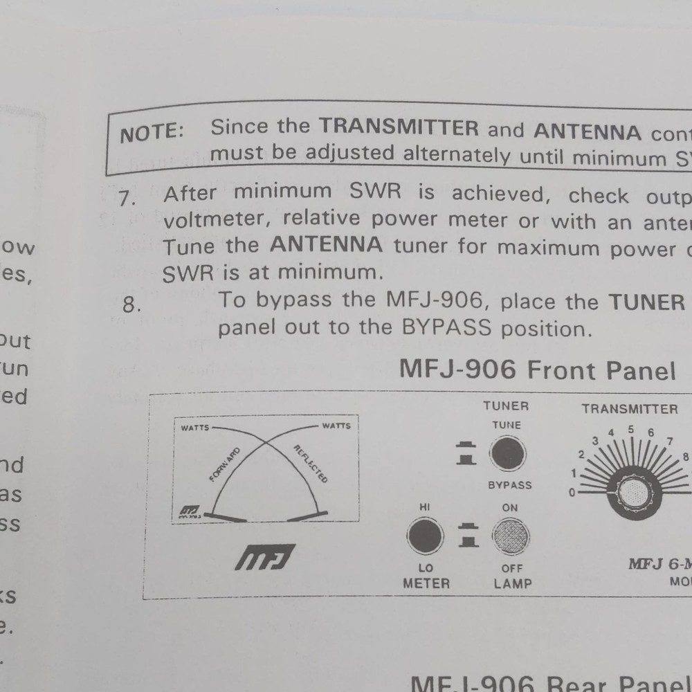 MFJ-906 6 Meter Antenna Tuner Instruction Manual, Original