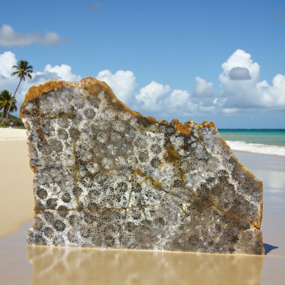 Fossilized Coral, slab, Indonesia, cabbing rough, #R-6953
