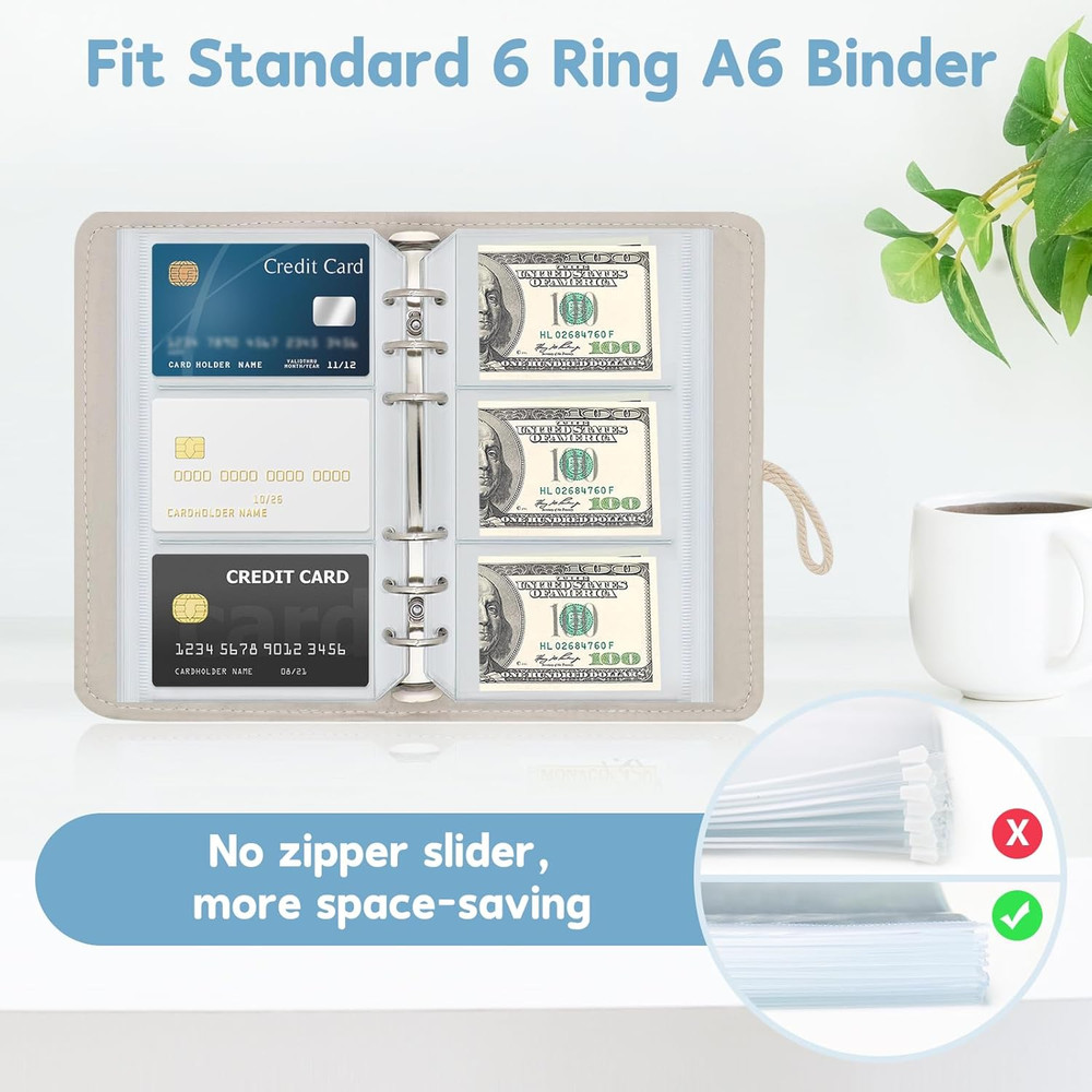 10 Pack Multi-Compartment Zippered Clear Binder Pocket Sleeves for 6 Ring A6 Bin