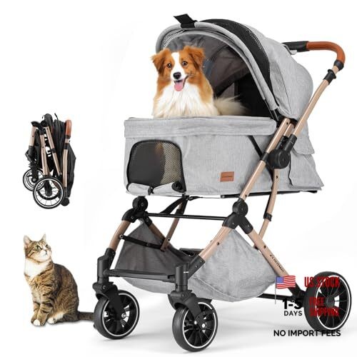 Small Medium Dogs Stroller 4-Wheel Pet Strollers for Medium Dogs Up to Gray