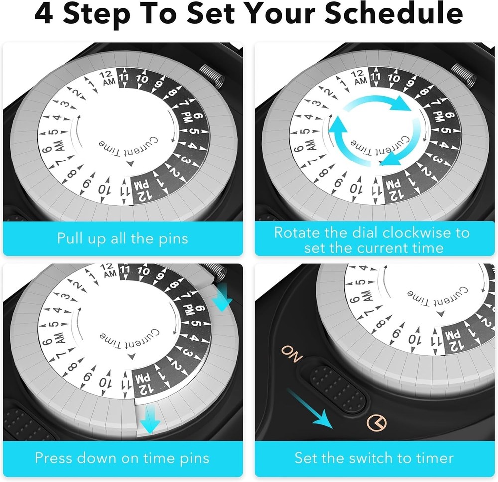 Outlet Timer, 24 Hour Mechanical Outdoor Timer for Pool Pump, Plug in Timer USA
