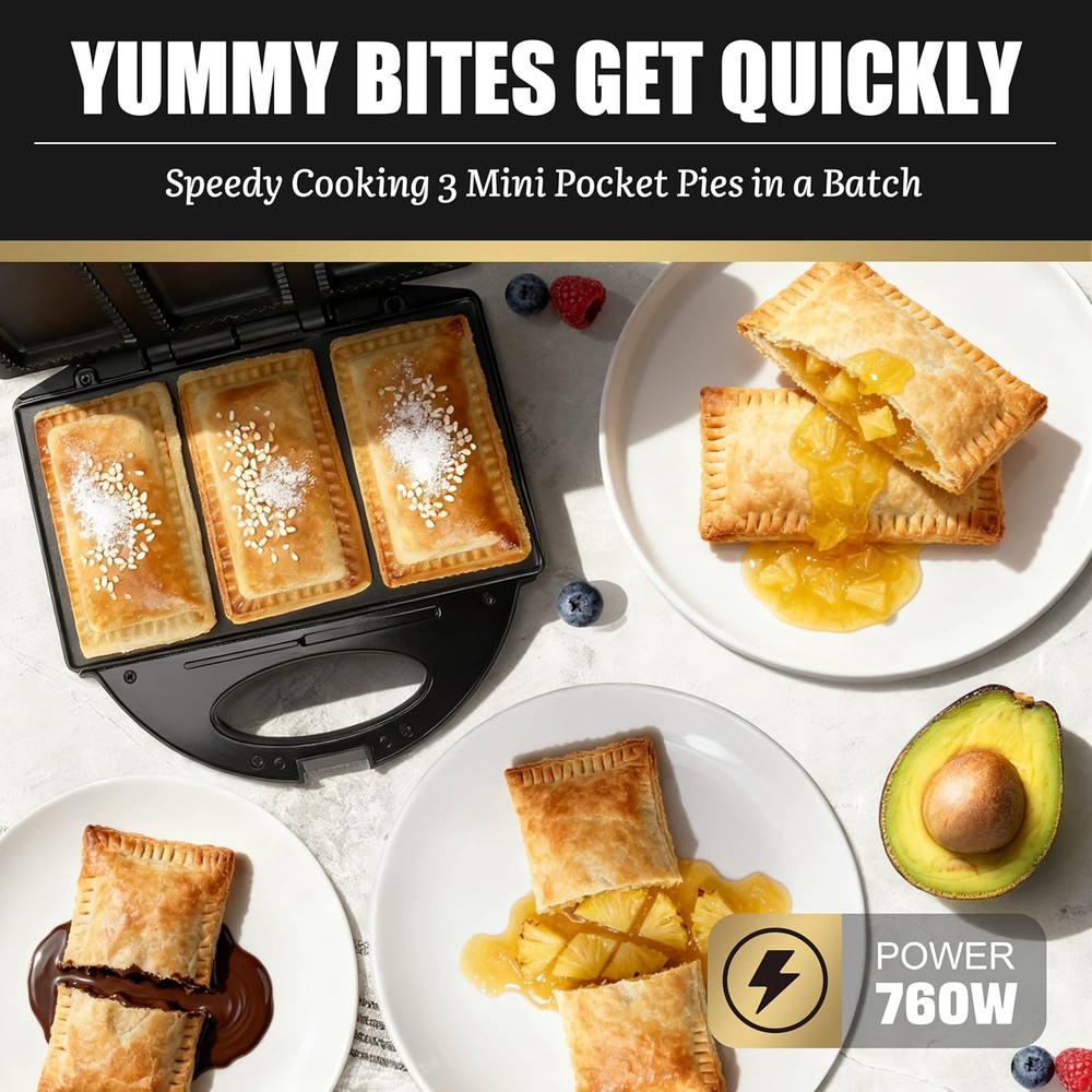 Electric Mini Pocket Pie Maker Machine with Crust Cutter, Pocket Pie Iron Press