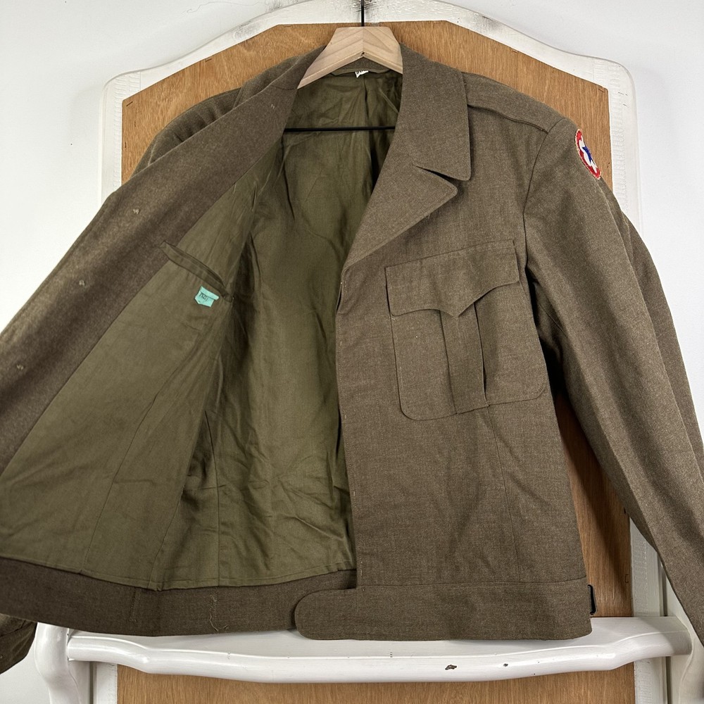 VINTAGE WW2 Jacket 40L Olive Green Field 5 Button Wool Shoulder Patch 1940s