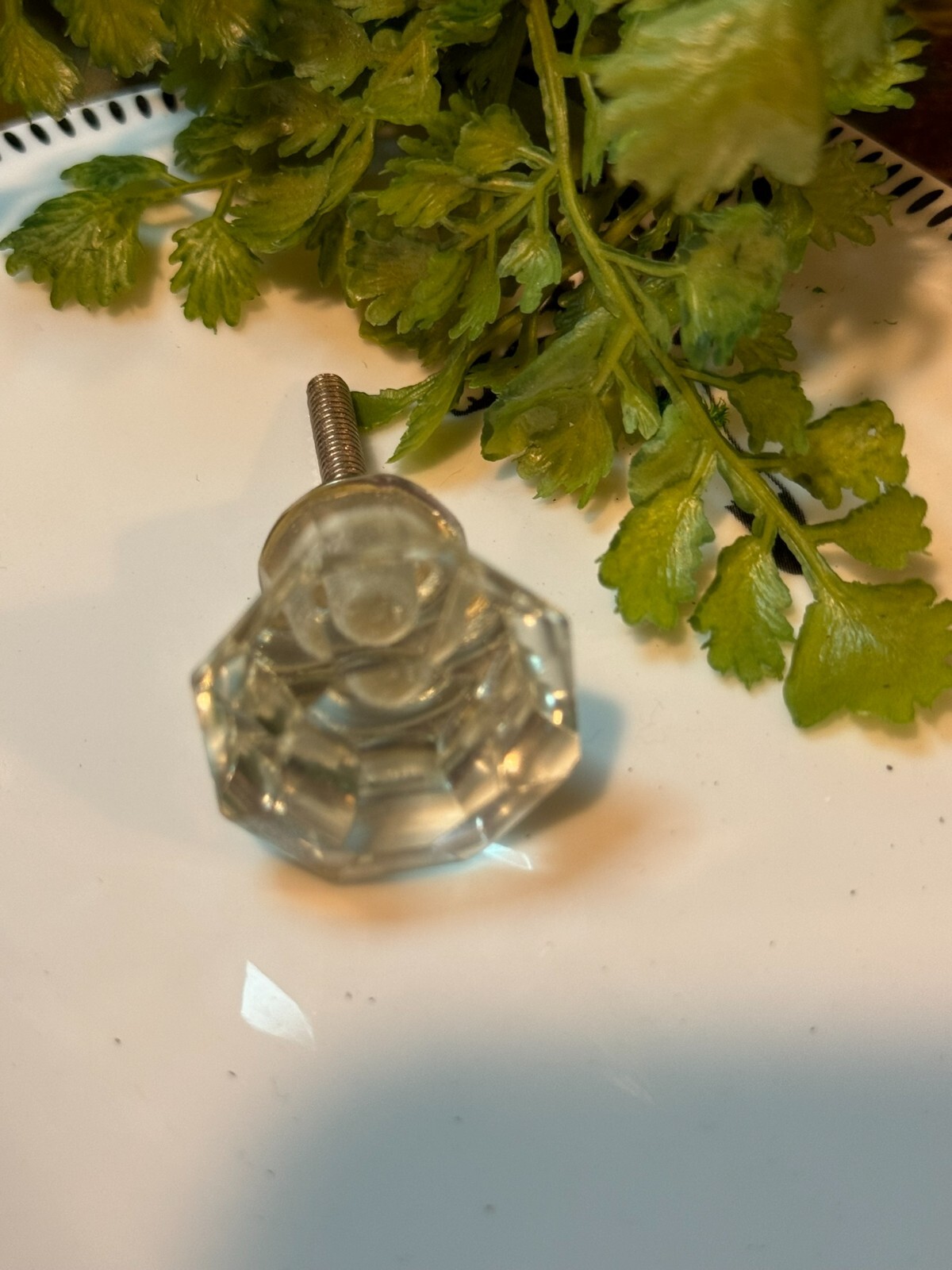 4 Antique Drawer Pull Handle Small Diamond Cut Clear Glass Cabinet Knob Hardware