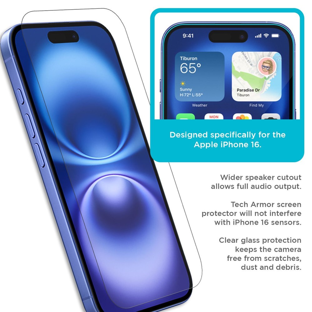 Tech Armor Ballistic Glass Screen Protector for iPhone 16 - 3 Pack