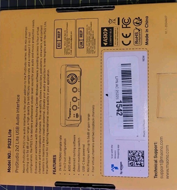 MAONO USB Audio Interface for PC: Interface with XLR Input 24-bit/192kHz OPENBOX