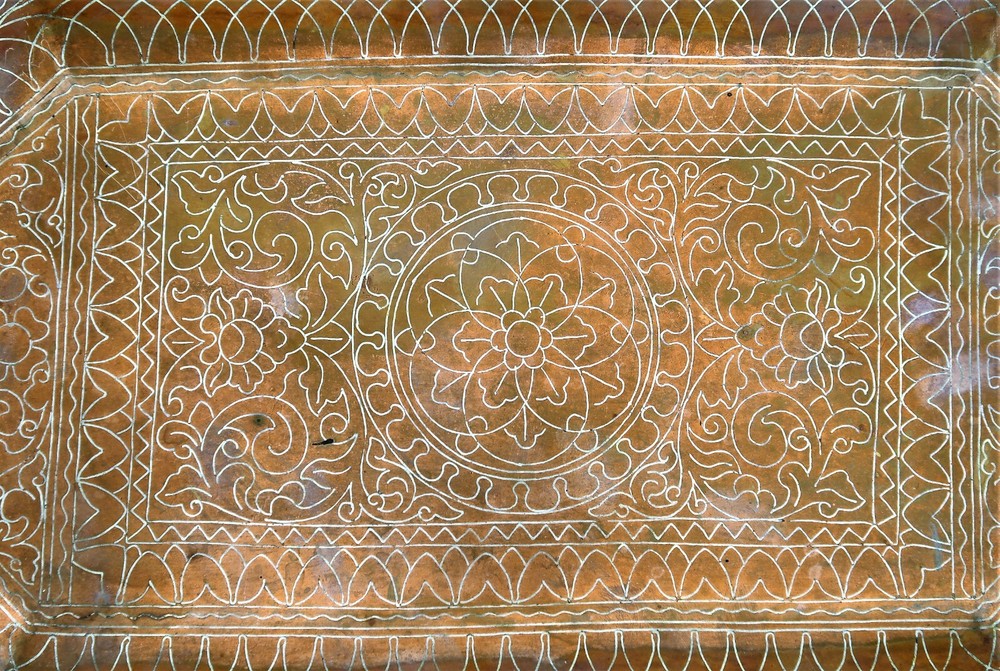 Handmade Cairo Ware Copper with Silver Inlay  Octagonal Serving Tray w  Handles
