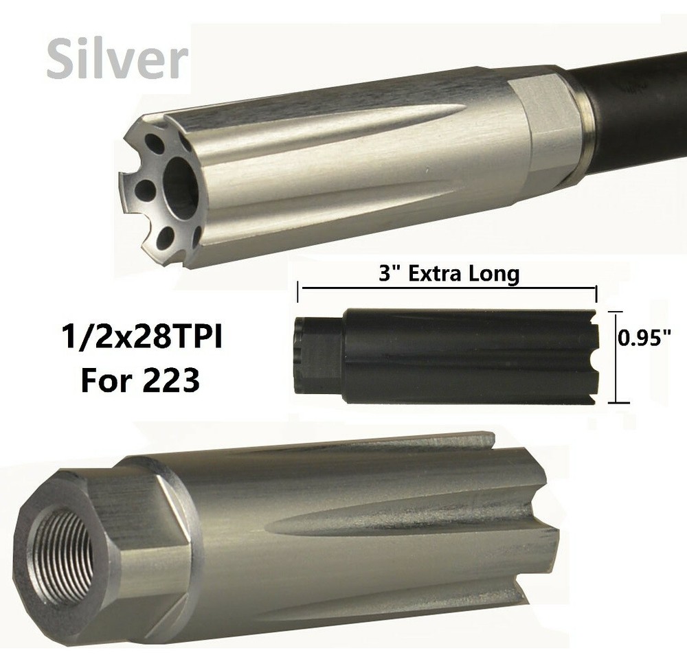 Competition 1/2x28 Thread Low Concussion Muzzle Brake Compensator For .223 SILVE