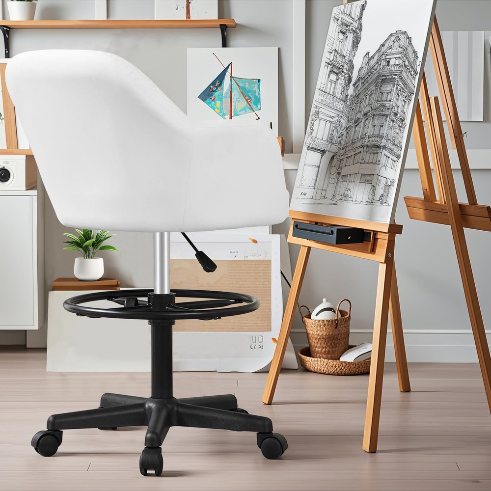 Drafting Chair with Height-Adjustable, Lumbar Support and Footrest, for Stand...
