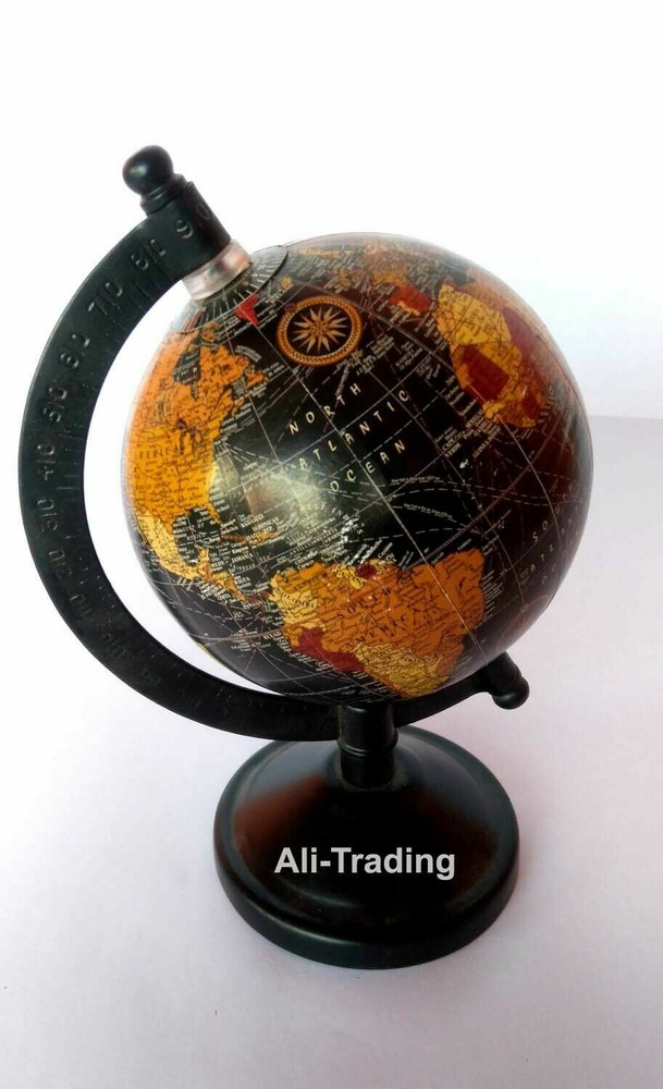Nautical World Globe Map Rotating Atlas Black Ocean School Office Table Decor