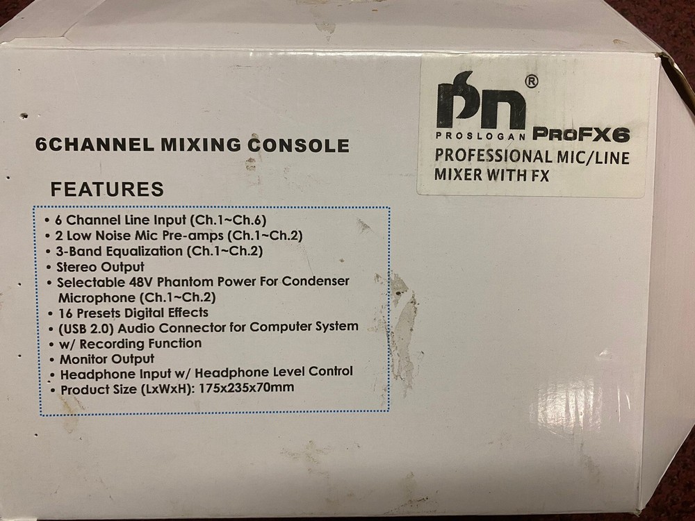 PROSLOGAN PROFX6 PROFESSIONAL MIC/LINE MIXER WITH FX