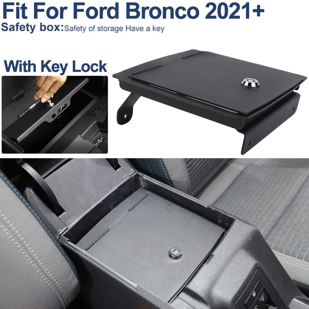 Center Console Key Lock Safe Box Armrest Storage Case Bin For Ford Bronco 2021+