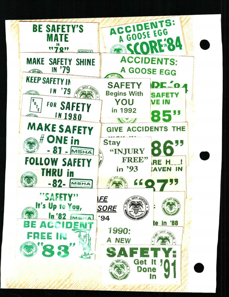 19 DIFF.NICE  HOLMES SAFETY 1978 TO 1994  COAL MINING STICKERS # 482