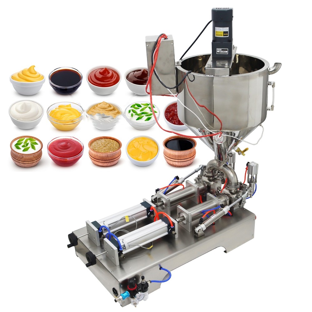 Pneumatic Paste Liquid Heating Stirring Filling Machine 50-500ml Double Nozzle