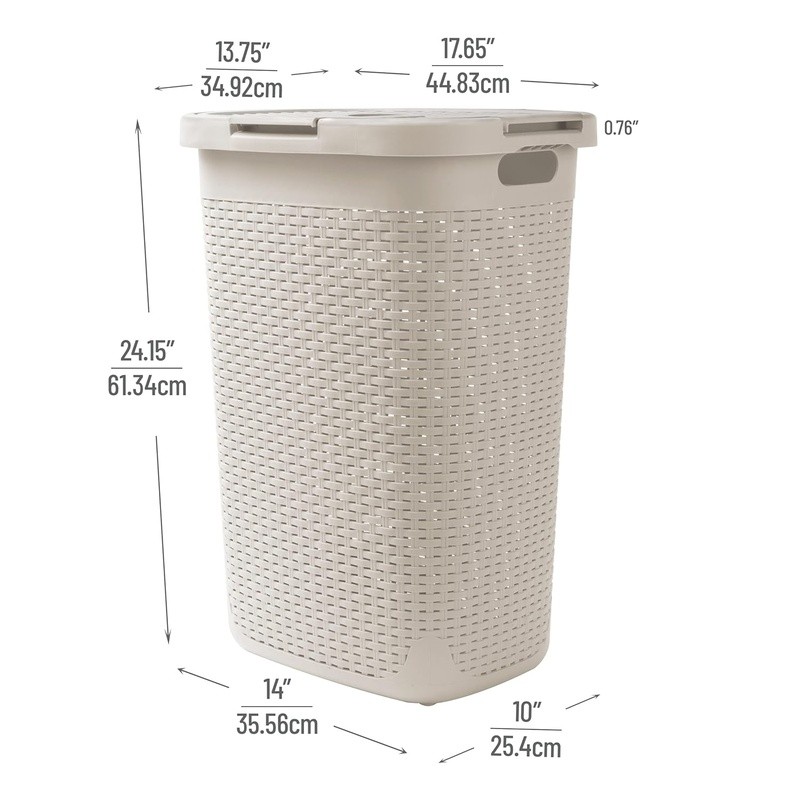 Slim Laundry Hamper W/ Lid Portable Plastic Wicker Design Space-Saving Basket US
