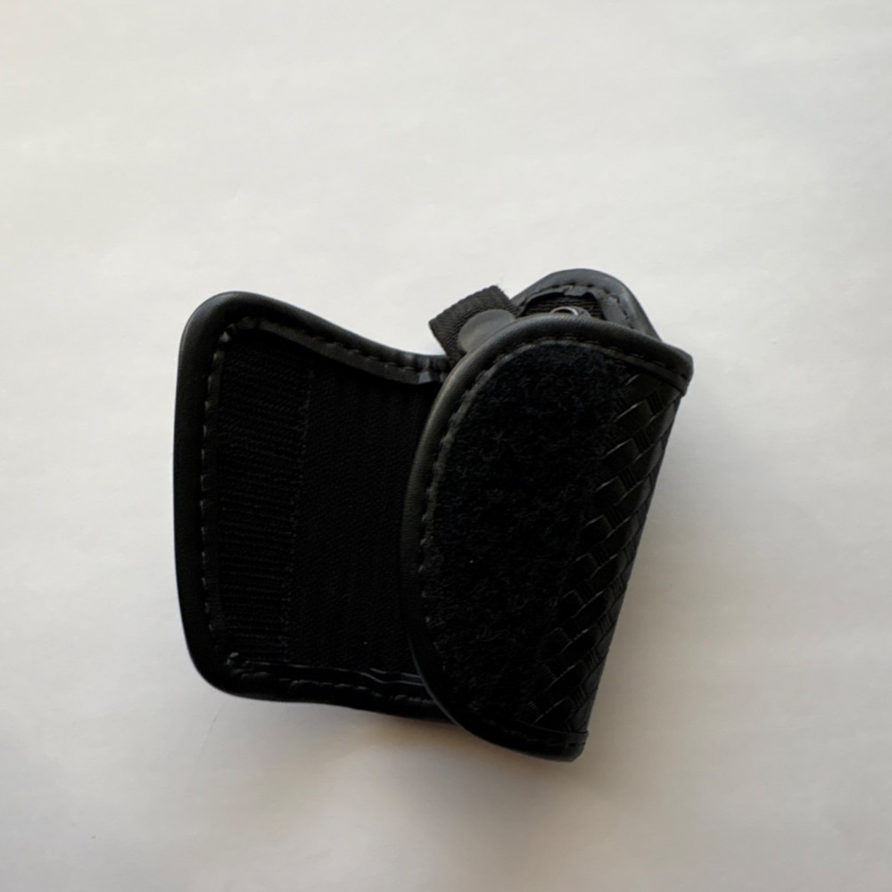 Black Basketweave Silent Key Pouch with Belt Loop and Snap Closure