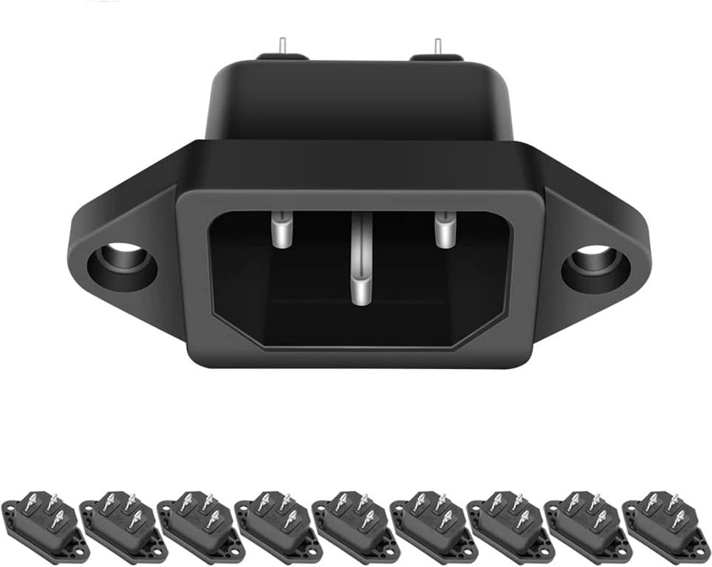 10 Pack AC 250V 10A IEC 320 C14 Panel Mount Plug Adapter Power Connector