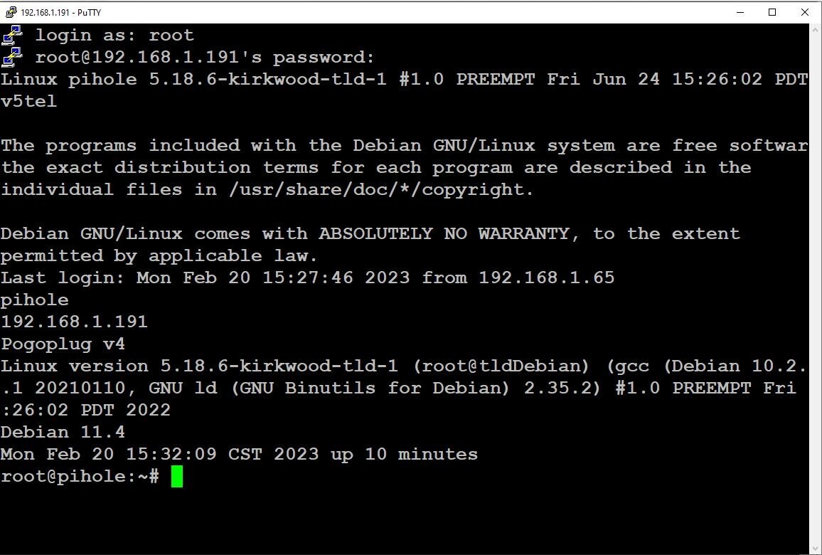 Pi-Hole Network-Wide Ad Blocker V5.17.2 on a Pogo-V4-A1-01 PogoPlug device