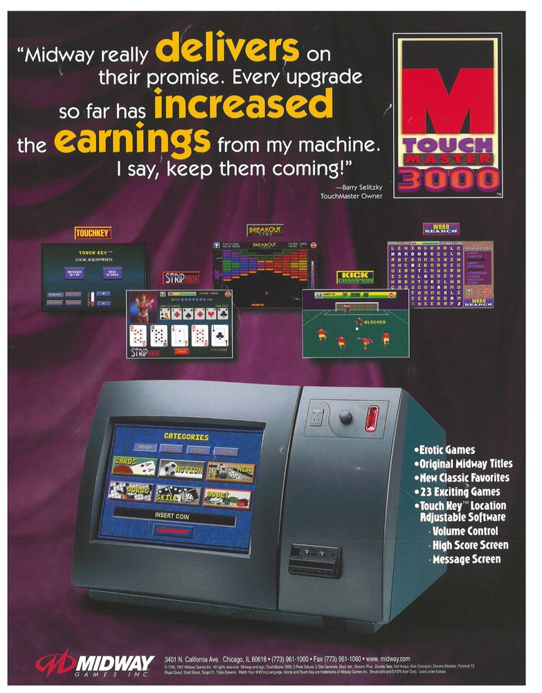 Touchmaster 3000 Midway Video Arcade Flyer / Brochure / Ad /