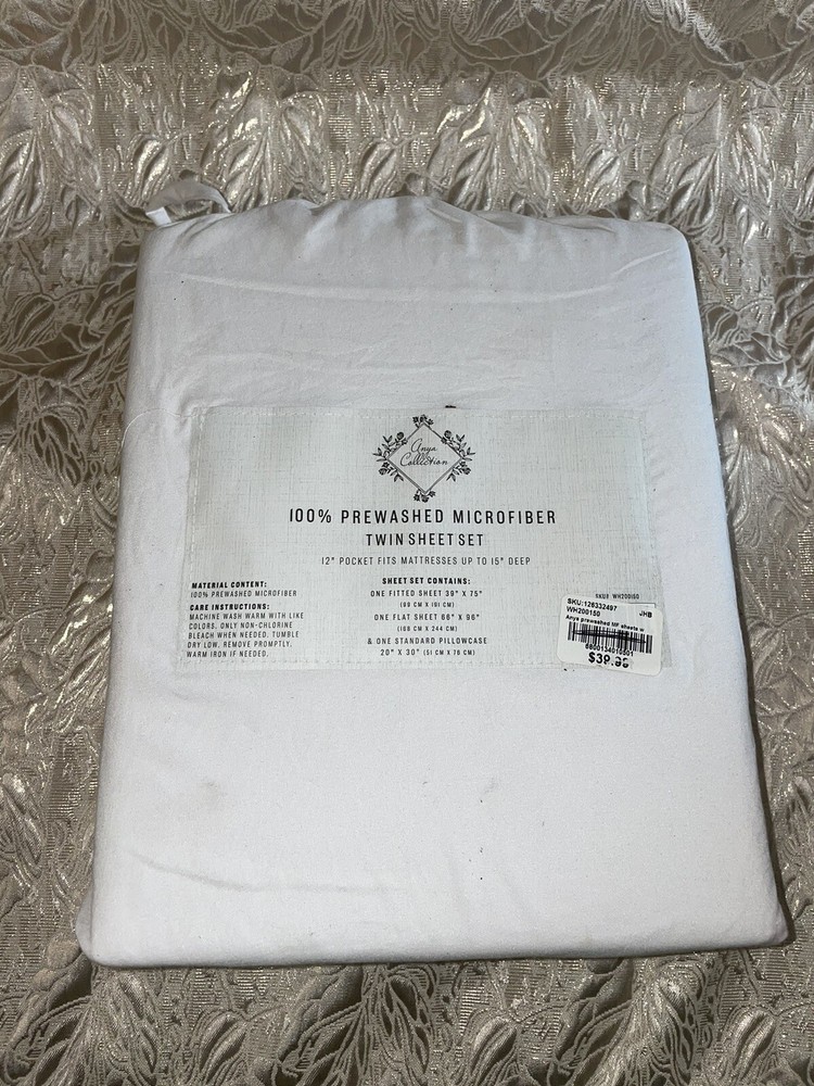 anya collection twin 100% prewashed microfiber sheet set White