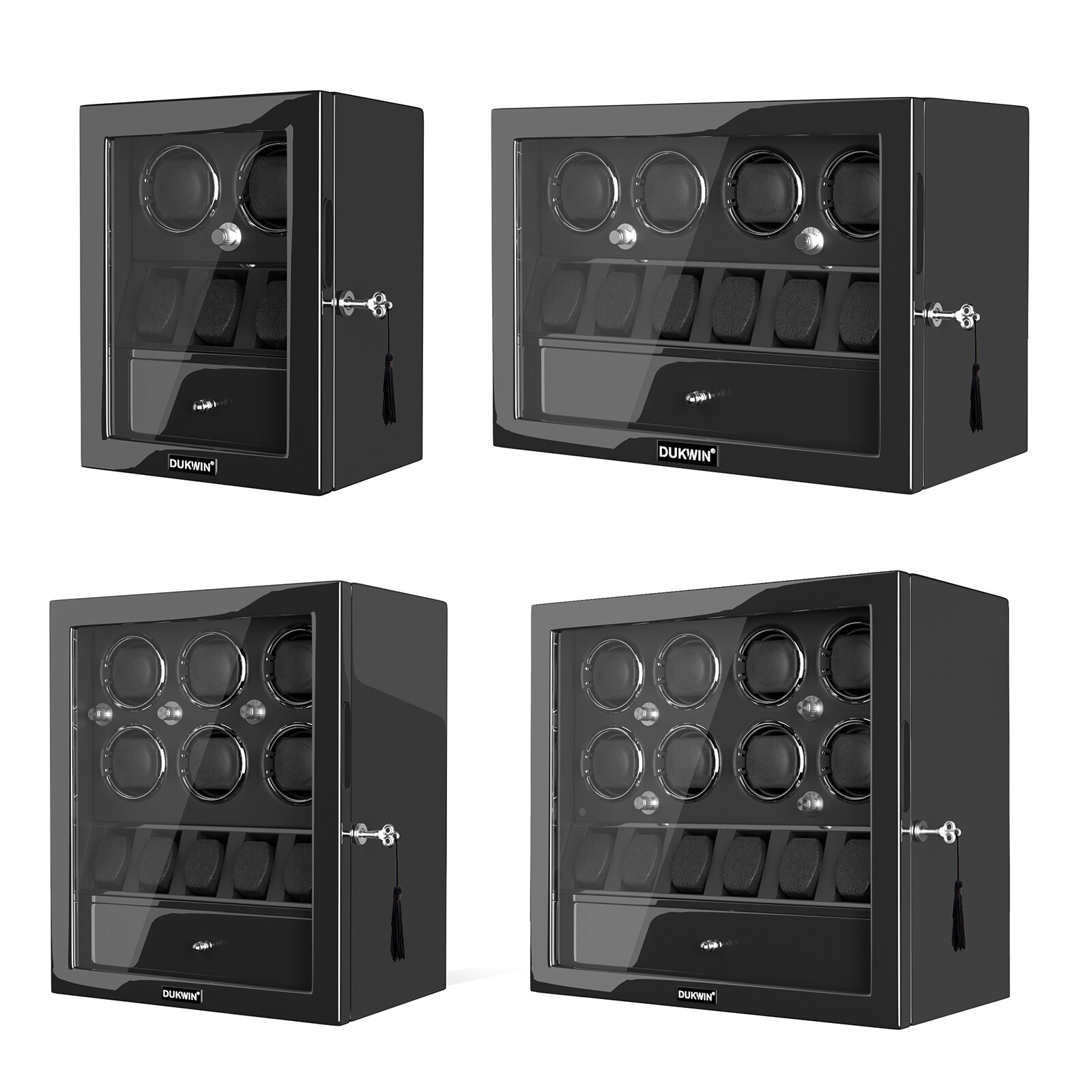 2/4/6/8 DUKWIN Automatic Watch Winder Box Display Storage Jewelry Drawer LED New