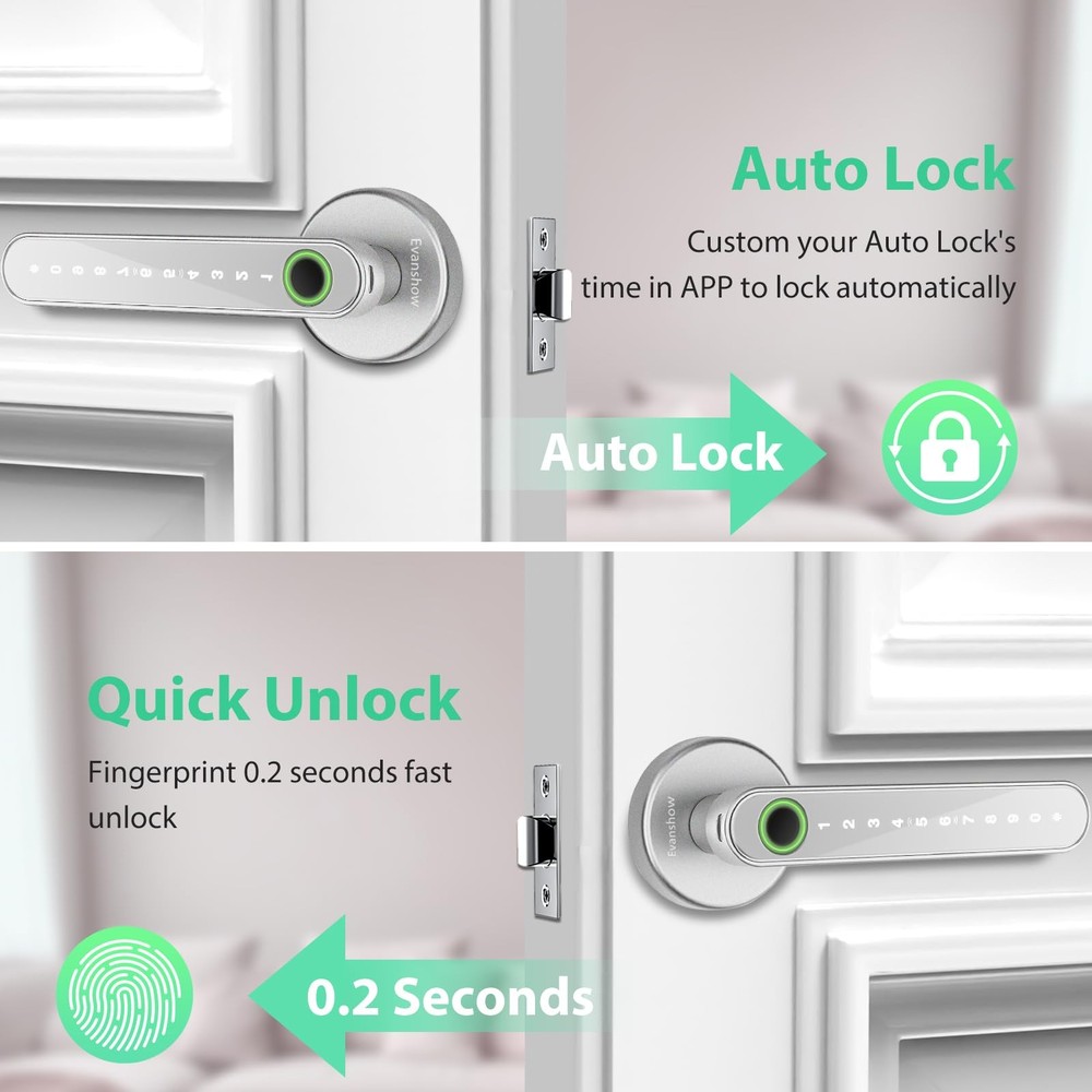Evanshow Smart Door Lock with Knob, Keyless Entry With APP, Silver 02