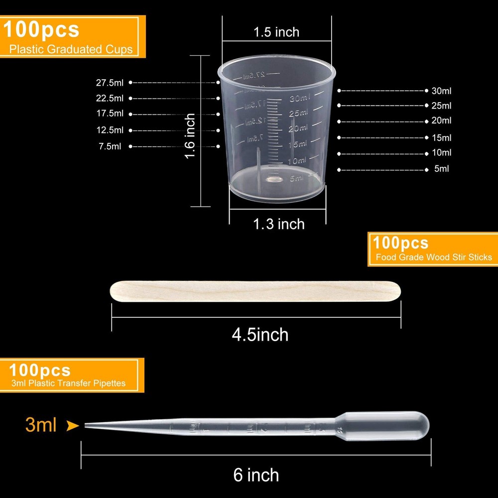 Plastic Graduated Cups Tools - 100 Pack 30ml/1oz Transparent Scale Measuring ...