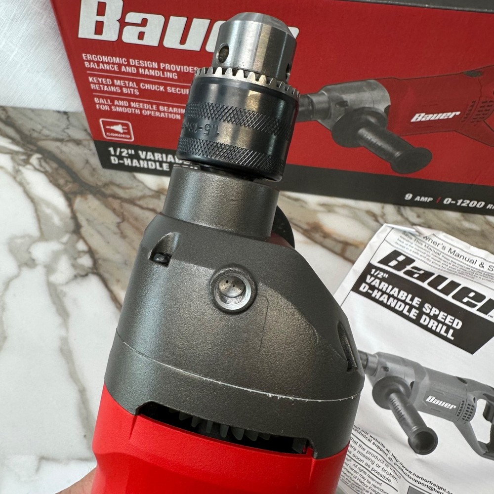 Bauer 9 amp 1/2” Variable Speed D-Handle Drill 2398E-B NIB