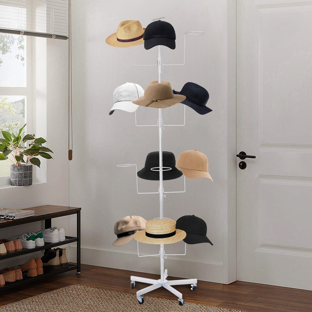 Freestanding Hat Display Stand Mobile Hat Rack Floor-Standing Hat Holder Silver