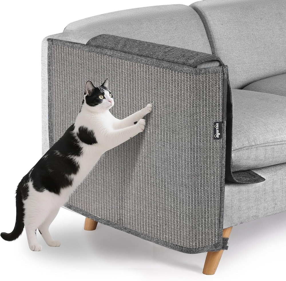 All Gray Cat Scratch Protector - Large Sisal Sofa Arm Shield for Right Side