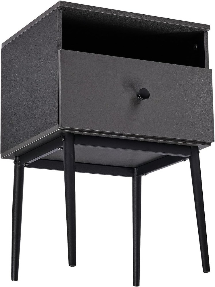 Modern Wood Night Stand,Square End Table Side Table W/ Drawer & Storage Space