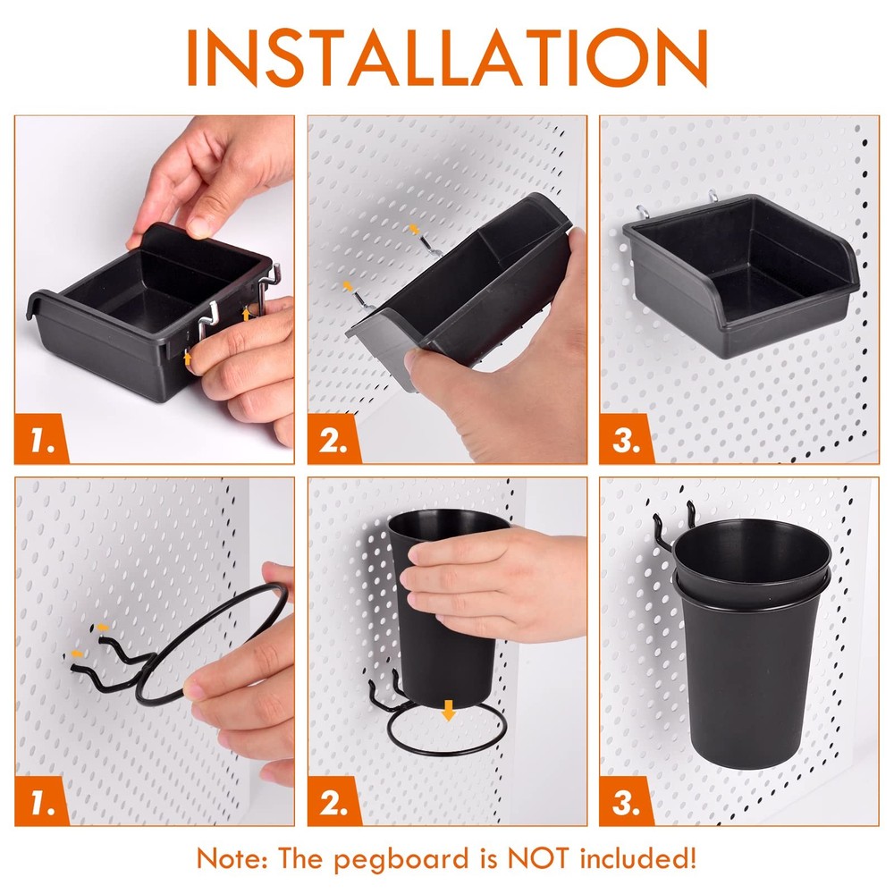 12 Pack Pegboard Bins with Hooks Loops - Organizer System for Garage