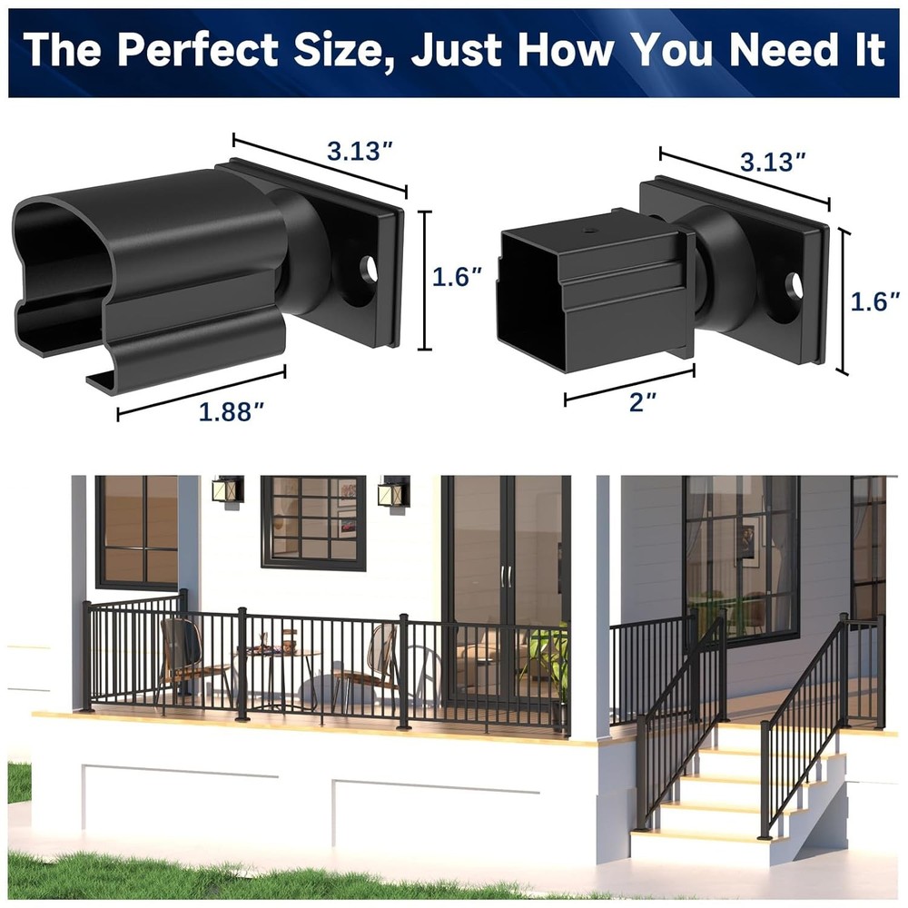 2 Pack Aluminum Adjustable Railing Bracket, Deck Railing Bracket Connector, Blac