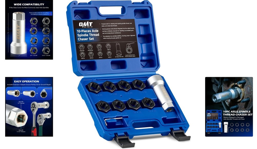 Rethreading Tool Kit with 8 Precision Dies and Storage Case for Axle Repairs