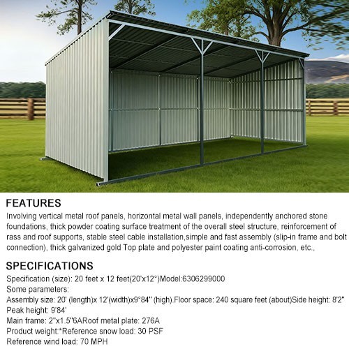 Free Shipping 12'*20' Galvanized Metal Livestock Shed Buildings Farm In USA