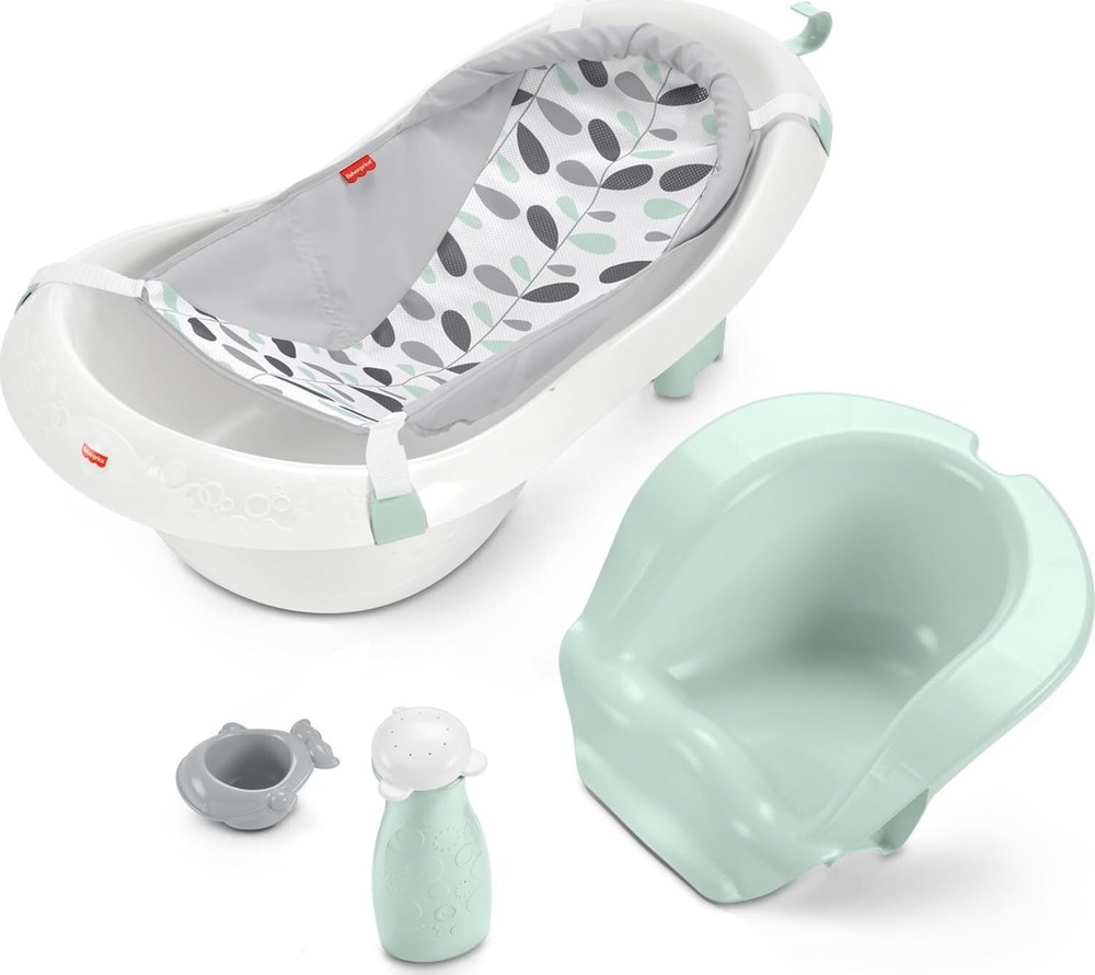 Fisher-Price Baby to Toddler Bath 4-in-1 Slingn Seat Tub 2 Toys Climbing Leaves
