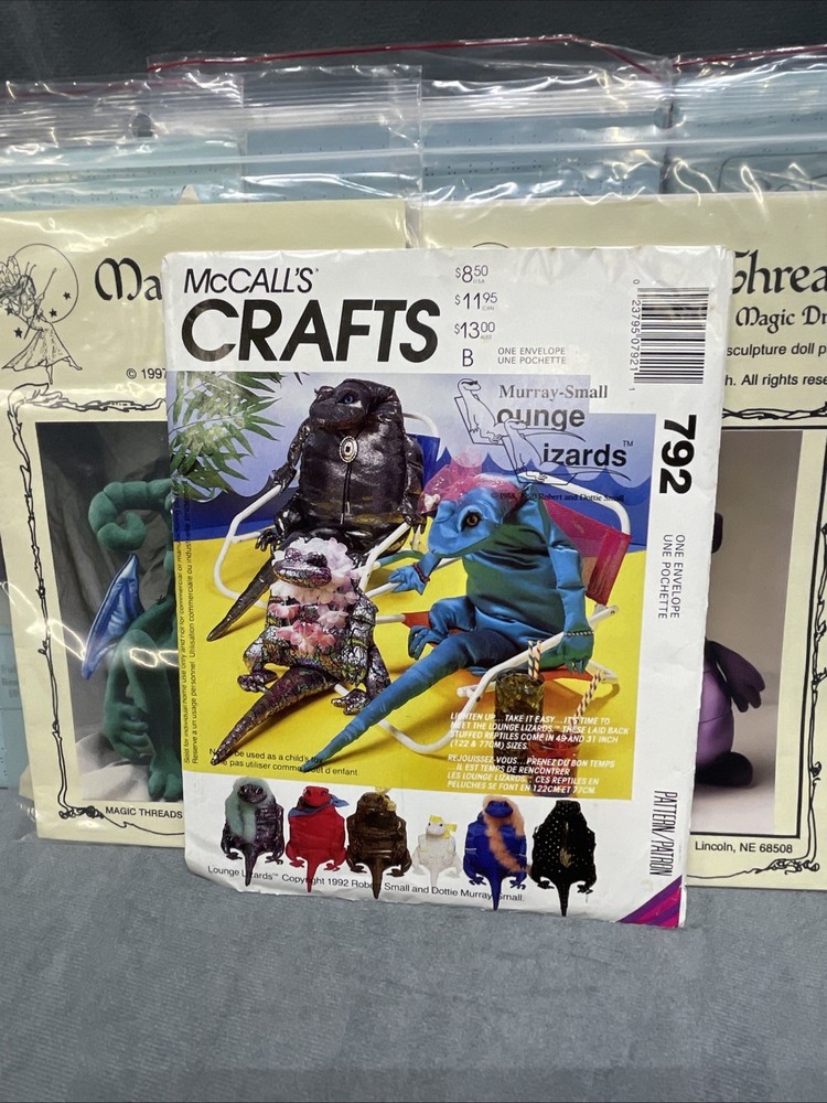 Dinosaur Dragons Lizards Lot Bundle Soft Stuff McCalls Magic Threads 80s Stencil