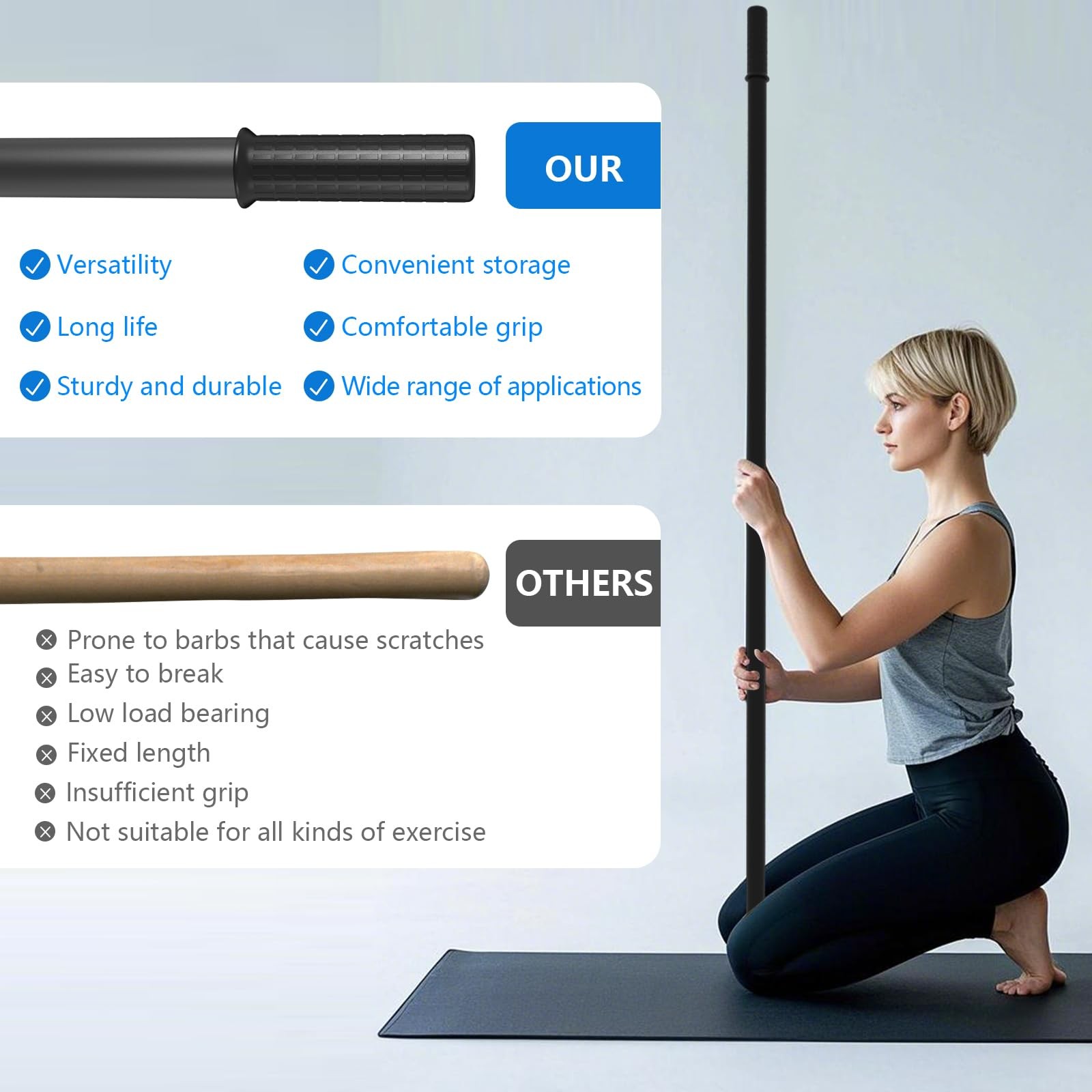 Yoga Stick, mobility stick，5-foot exercise stick, 3-in-1 stretching stick kit...