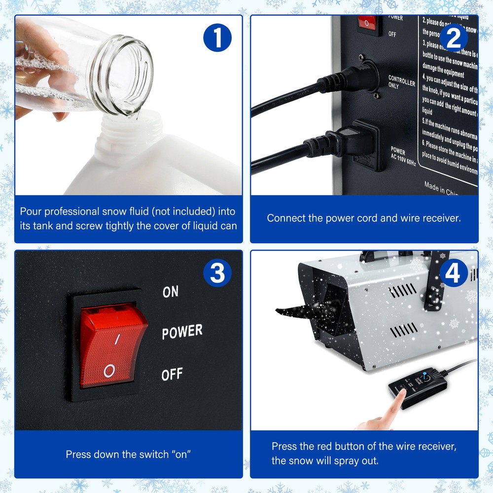 2Pcs 1500W Snow Machine Snowflake Maker Machine Stage DJ Flake Effect w/Remote
