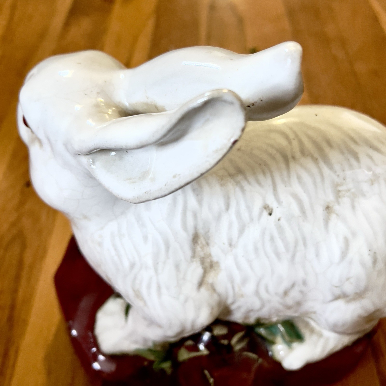 Majolica Rabbit & Baby Bunny vintage Japanese 10" tall 9" long 8" wide