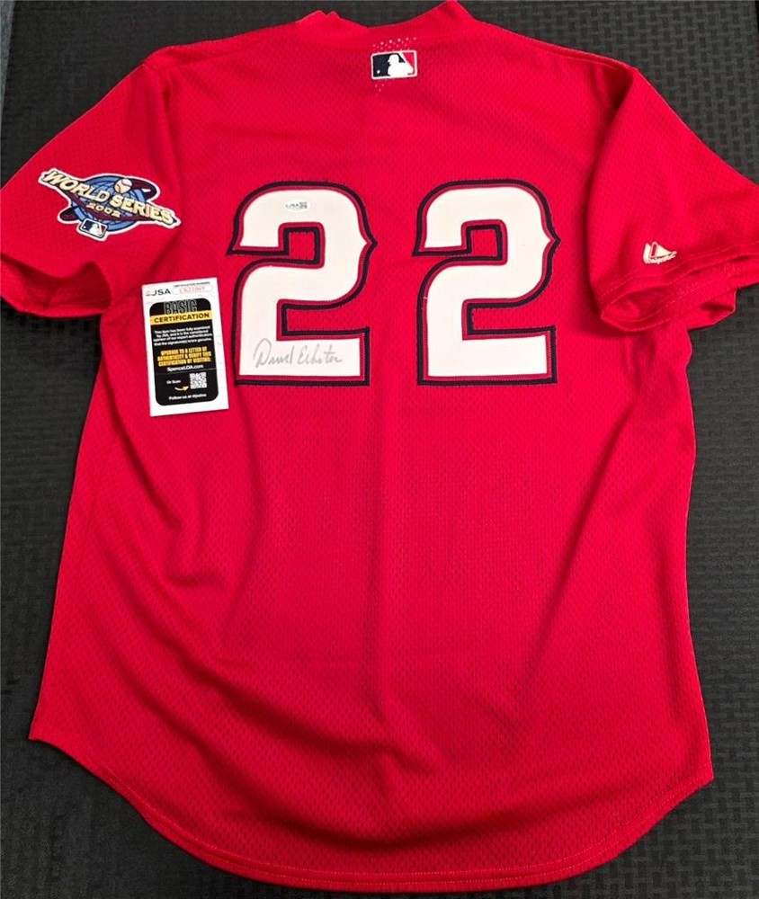 David Eckstein signed Angels 2002 World Series Patch Jersey autograph JSA