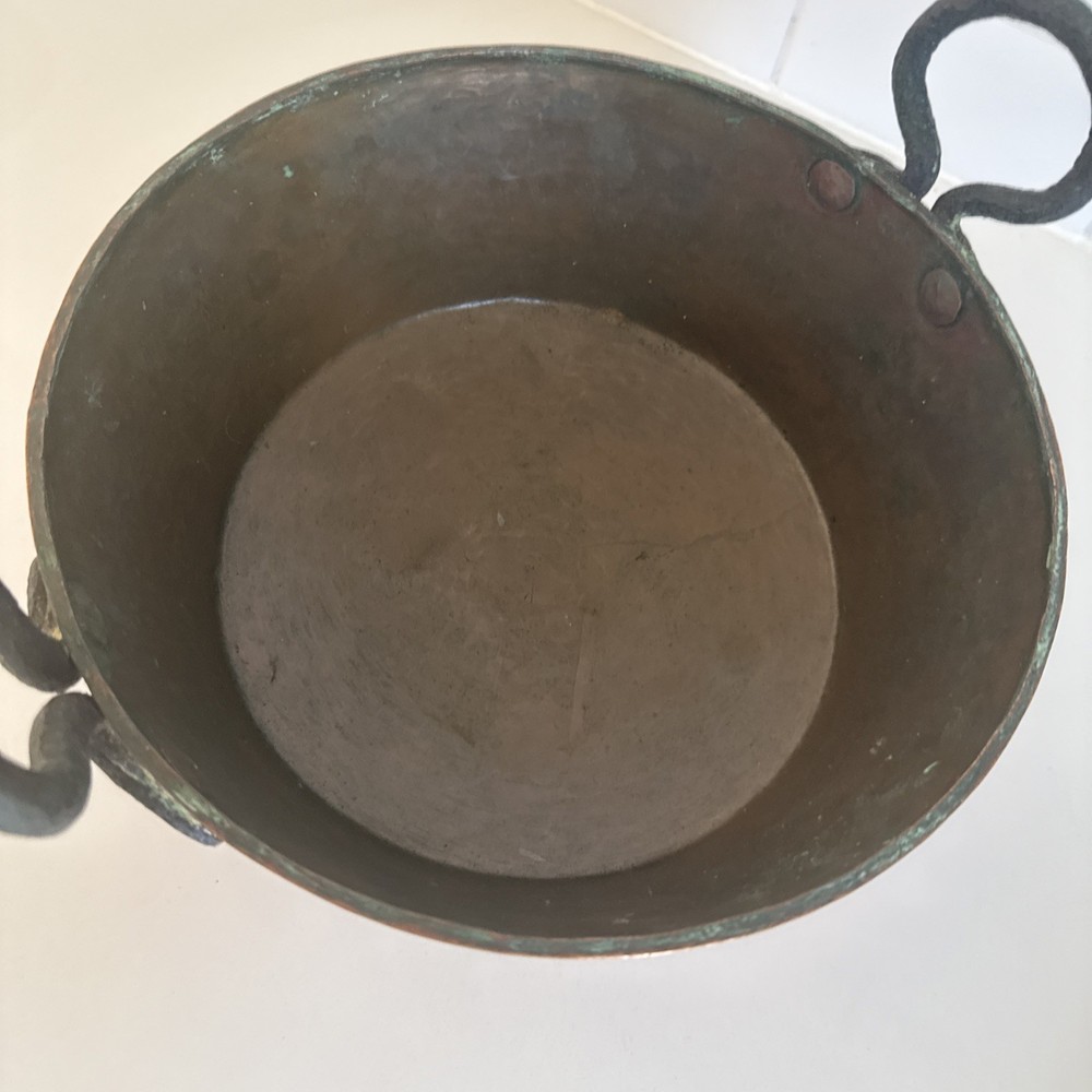 Rustic Hand Crafted Hammered Copper Pot with Riveted Handles 10.5 diameter