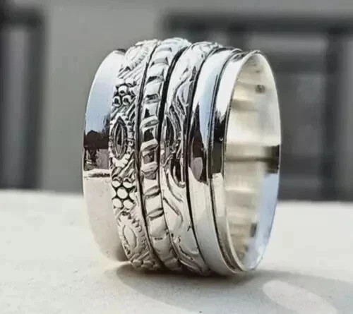 Solid 925 Sterling Silver Spinner Band Ring Statement Handmade Ring All Size