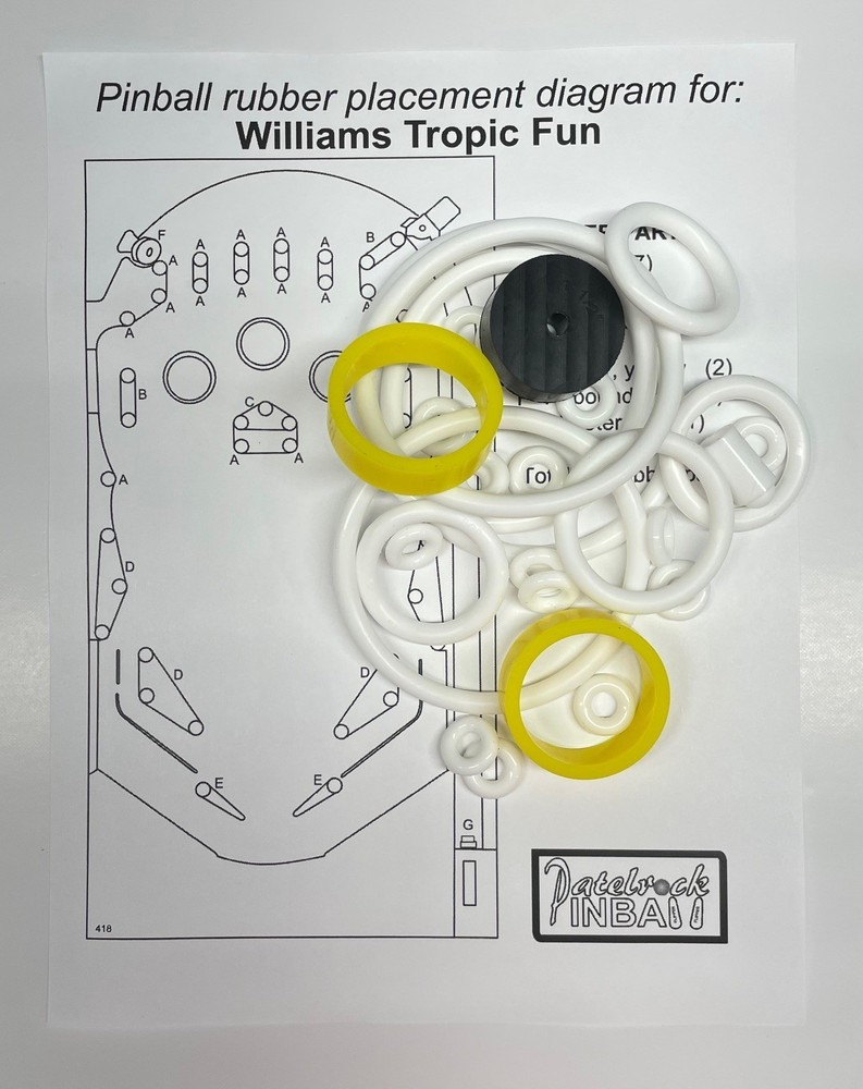 1973 Williams Tropic Fun Pinball Machine Rubber Ring Kit