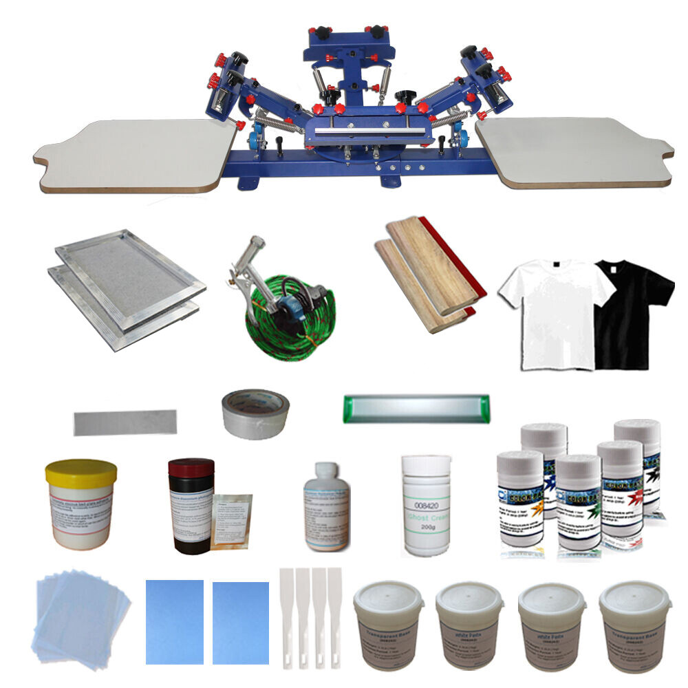 Quality Micro-adjust 4 Color 2 Station Printing Press With Starter Materials Kit